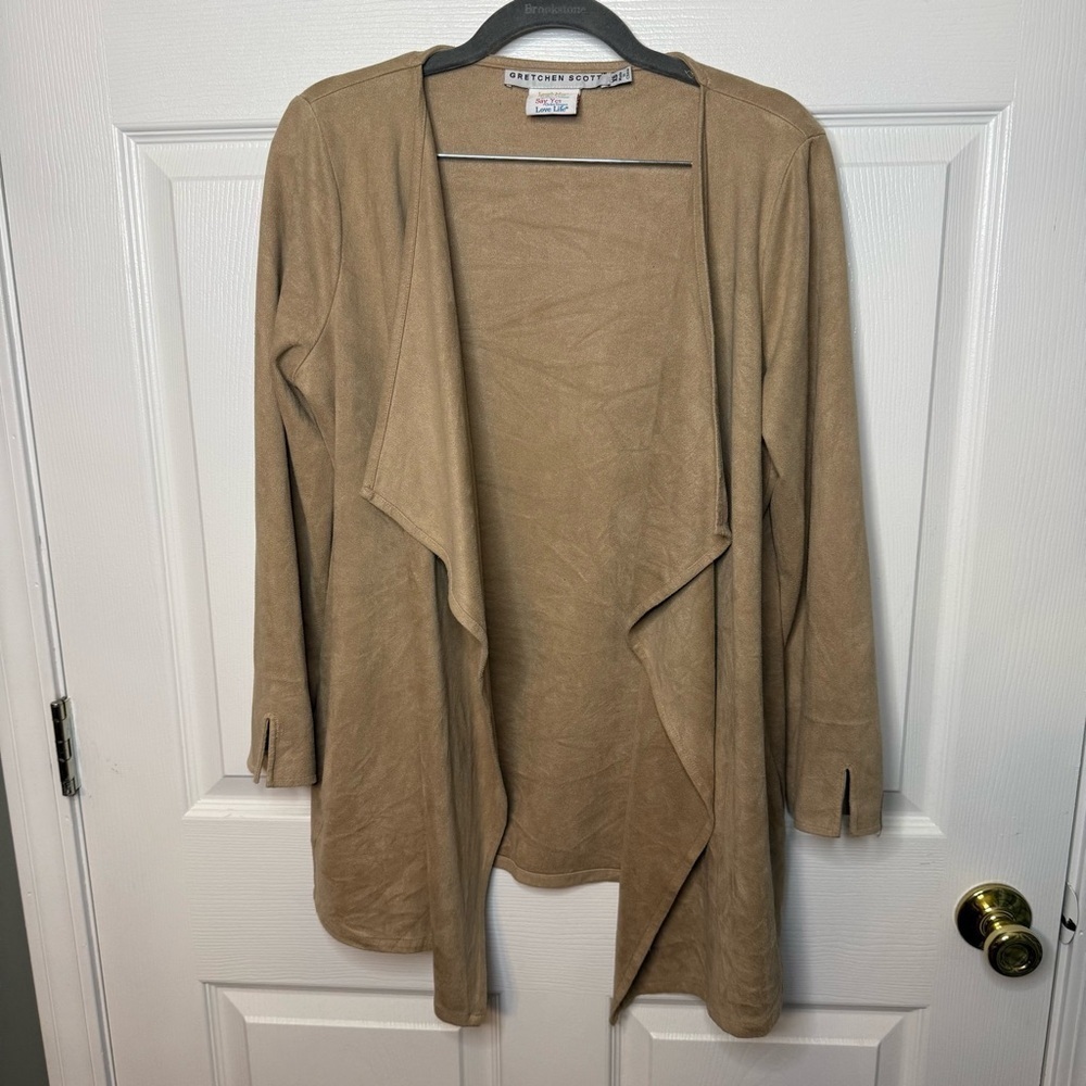 Gretchen Scott Designs Suedette Beige Open Front Women's Cardigan Size XS GUC